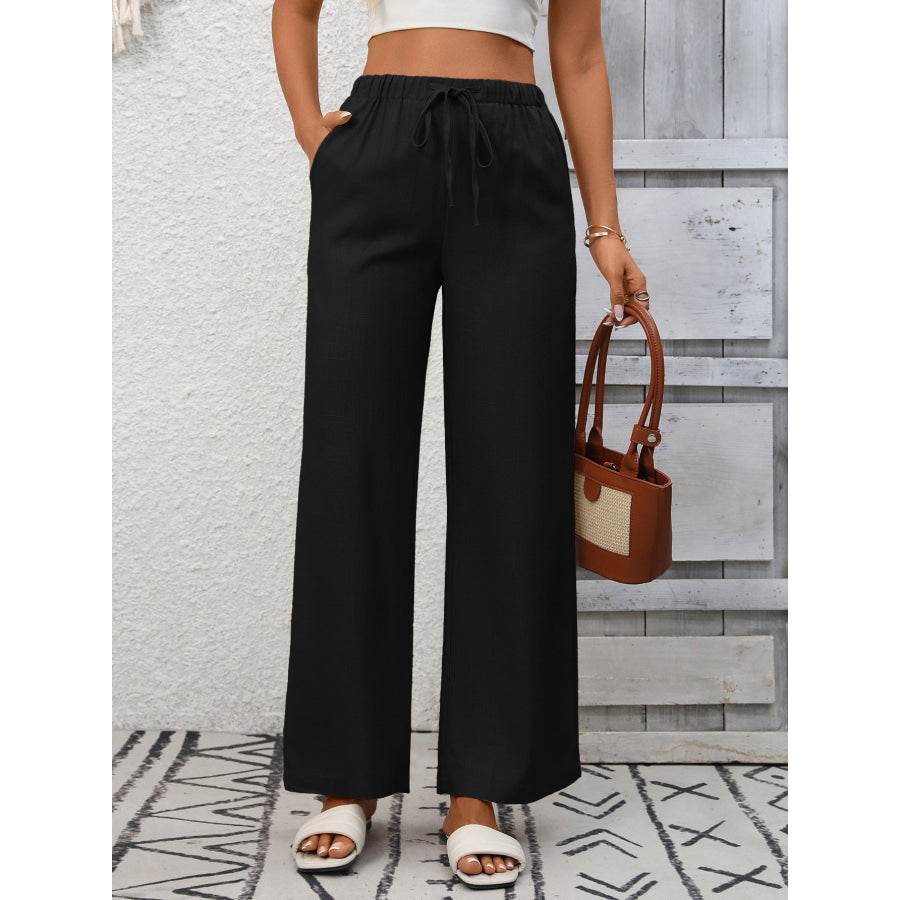 Drawstring High Waist Wide Leg Pants Apparel and Accessories