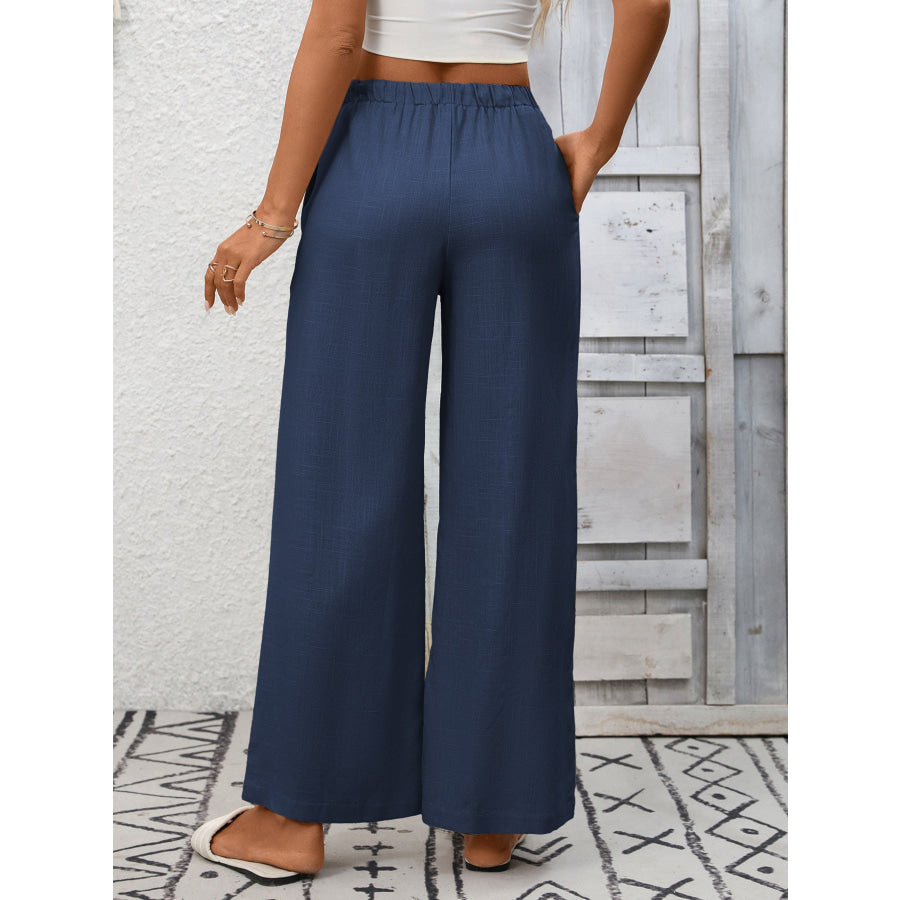 Drawstring High Waist Wide Leg Pants Apparel and Accessories