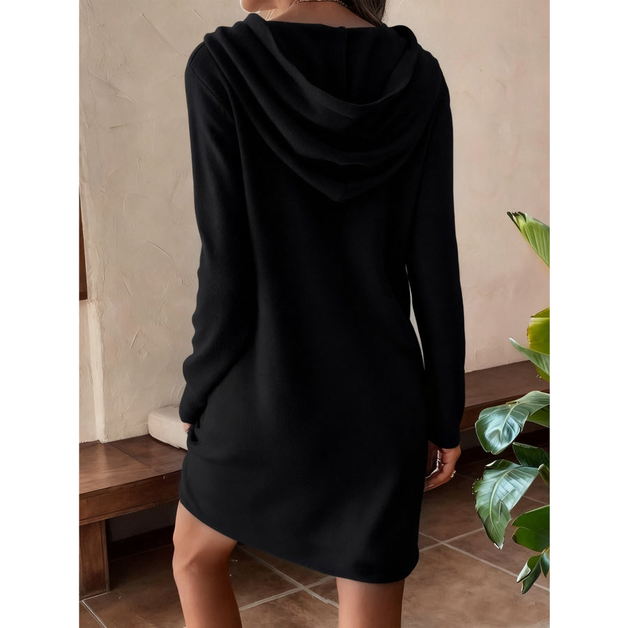 Drawstring Hooded Long Sleeve Mini Dress Apparel and Accessories