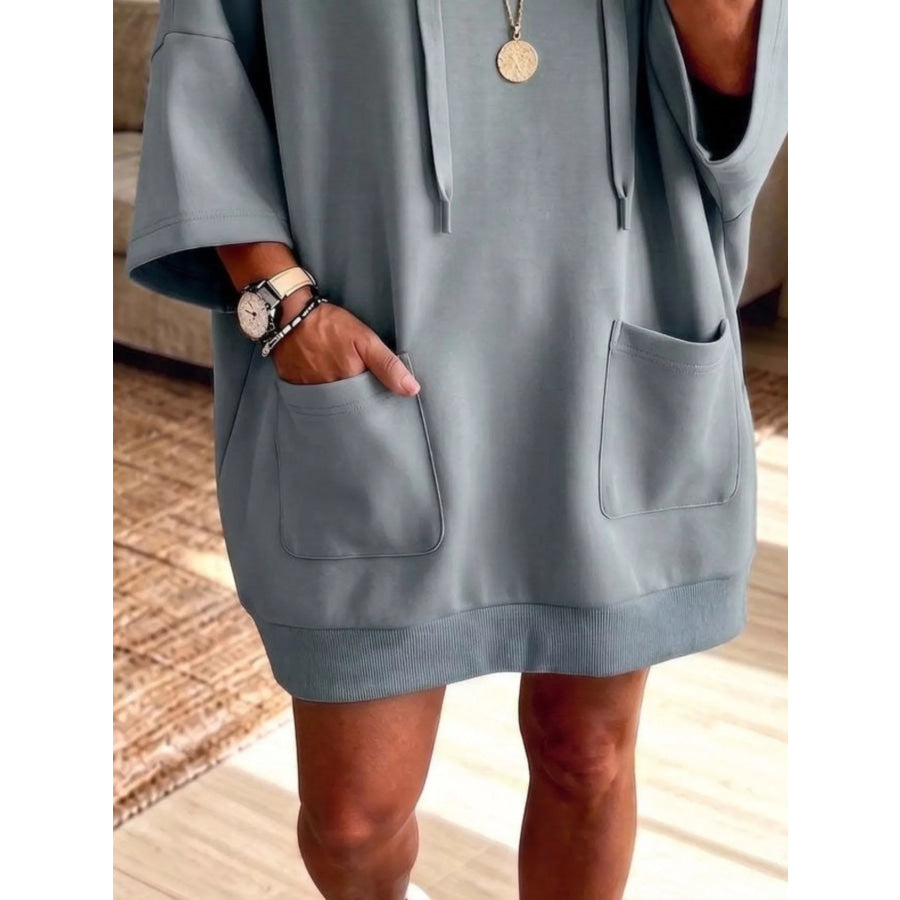 Drawstring Hoodie Dress with Pockets Apparel and Accessories