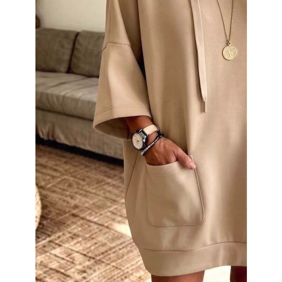 Drawstring Hoodie Dress with Pockets Apparel and Accessories