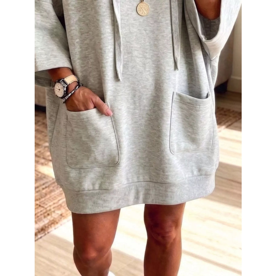 Drawstring Hoodie Dress with Pockets Apparel and Accessories
