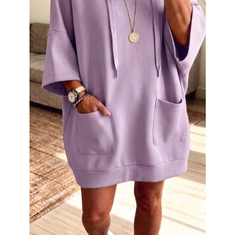 Drawstring Hoodie Dress with Pockets Purple / S Apparel and Accessories