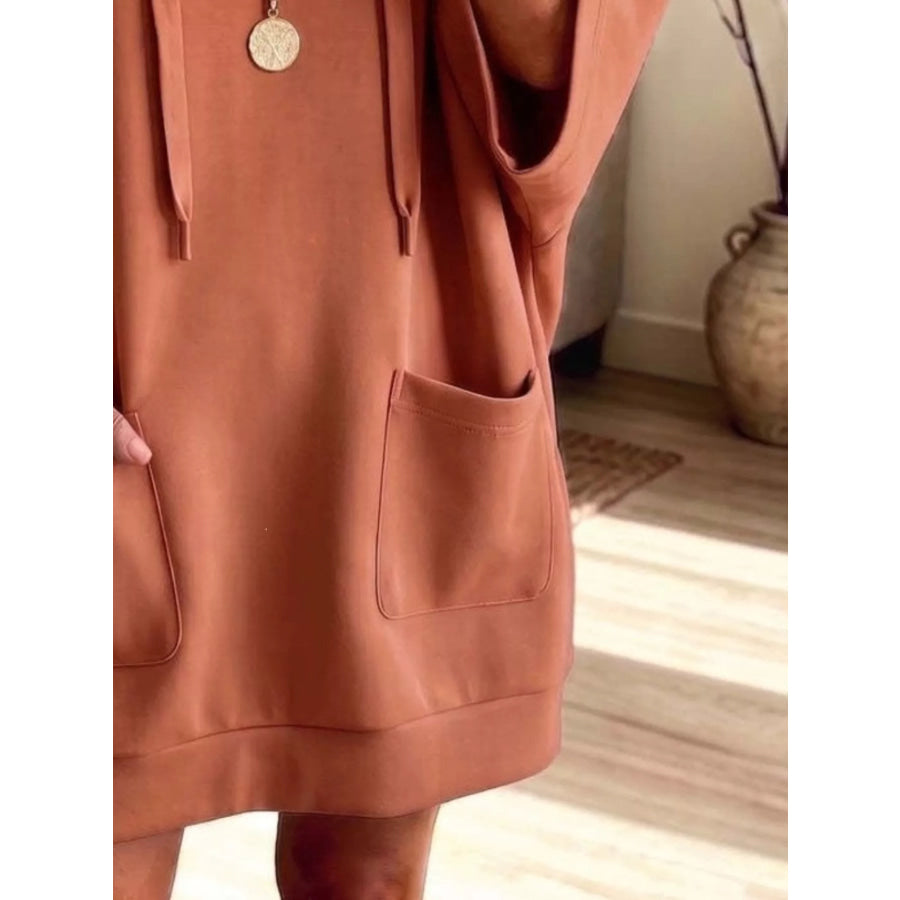 Drawstring Hoodie Dress with Pockets Apparel and Accessories
