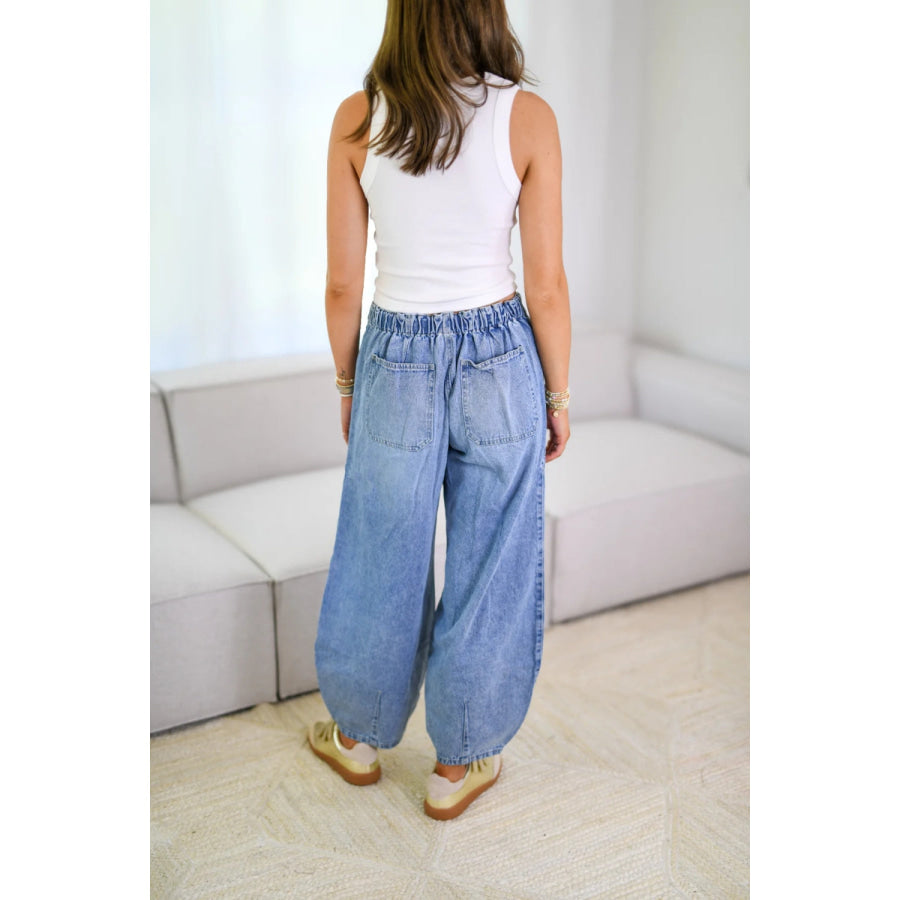 Drawstring Jeans with Pockets Light / S Apparel and Accessories