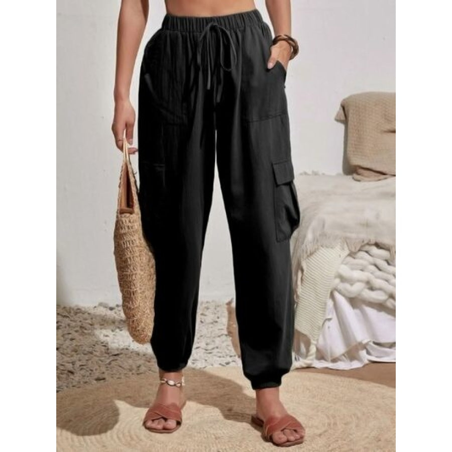 Drawstring Joggers with Cargo Pockets Black / S Clothing