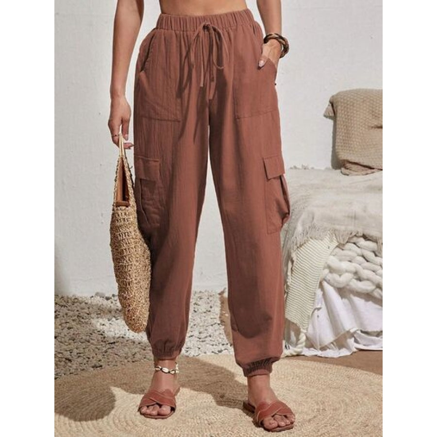 Drawstring Joggers with Cargo Pockets Chestnut / S Clothing