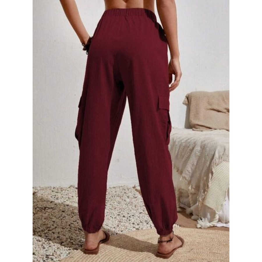 Drawstring Joggers with Cargo Pockets Wine / S Clothing