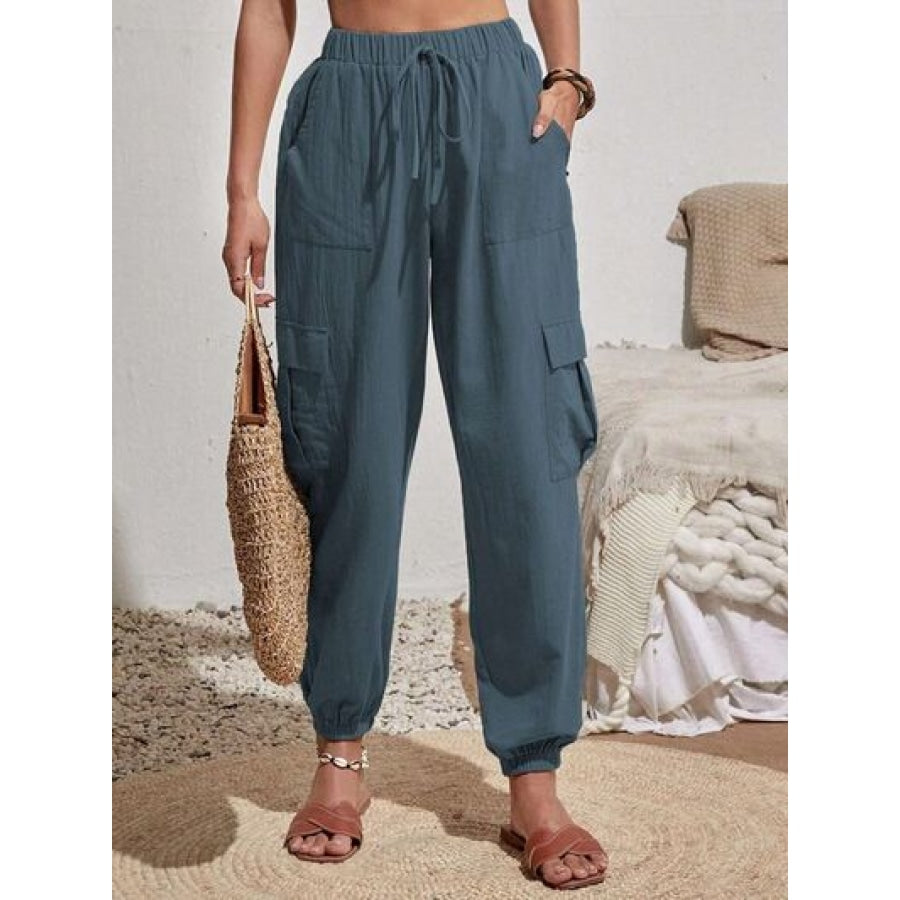 Drawstring Joggers with Cargo Pockets Dusty Blue / S Clothing