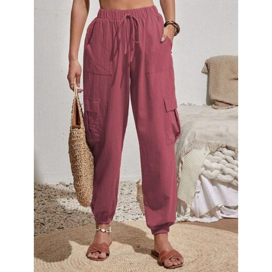 Drawstring Joggers with Cargo Pockets Light Mauve / S Clothing