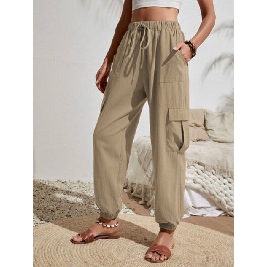 Drawstring Joggers with Cargo Pockets Tan / S Clothing