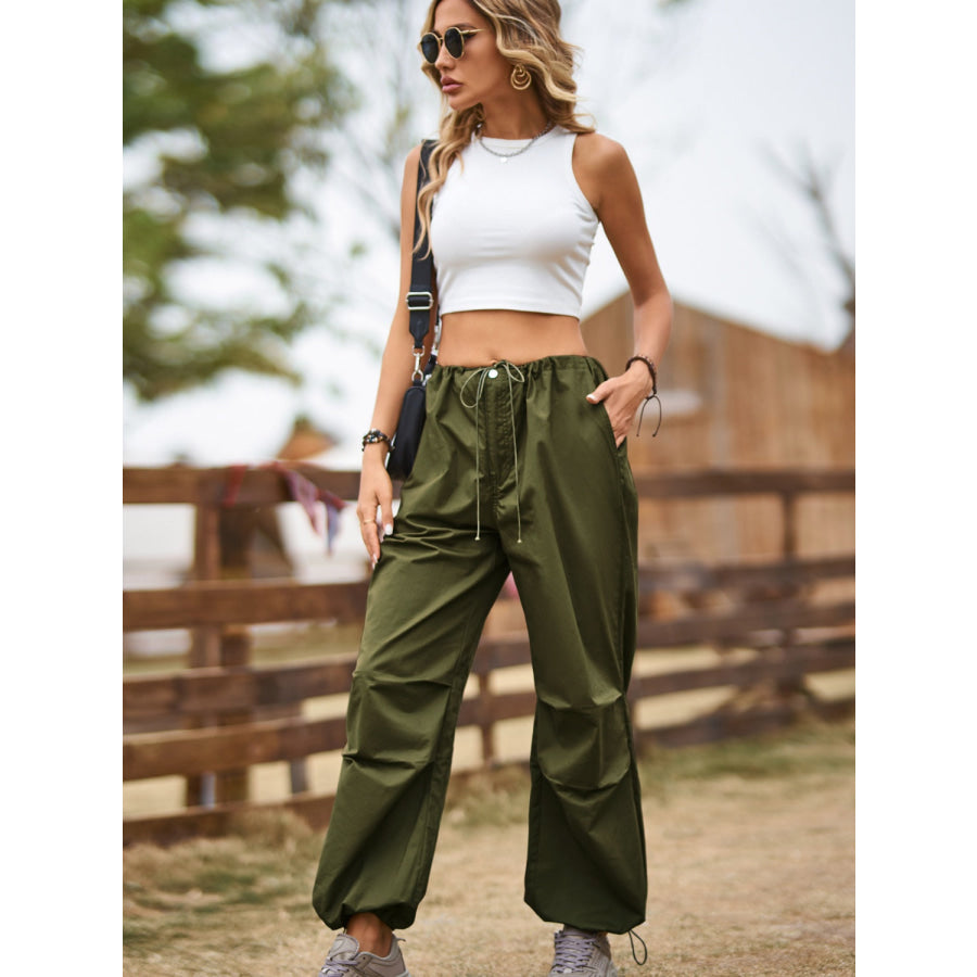 Drawstring Joggers with Pockets Apparel and Accessories