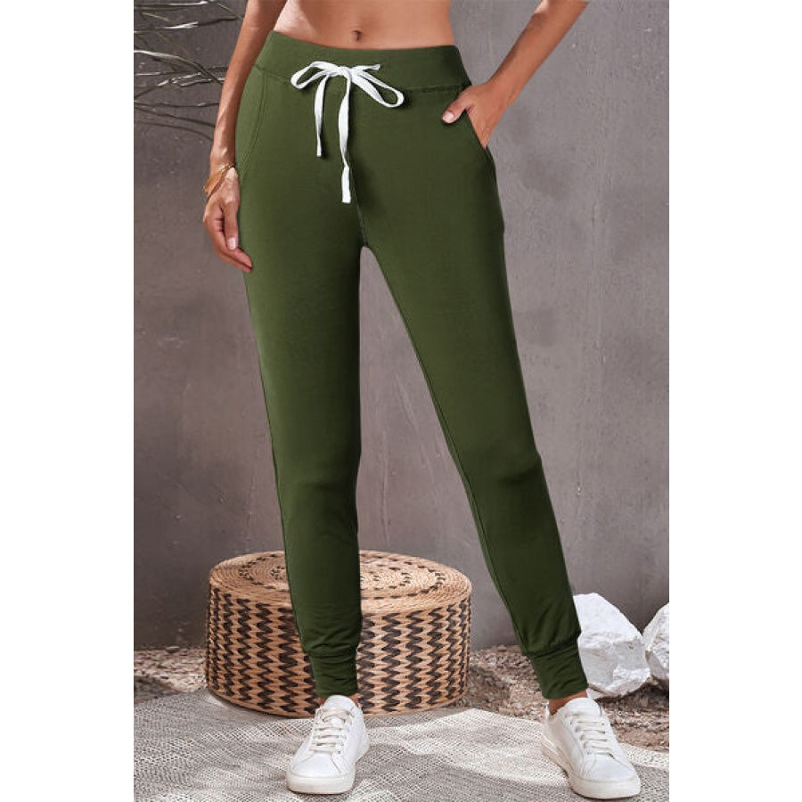 Drawstring Joggers with Pockets Army Green / S Apparel and Accessories