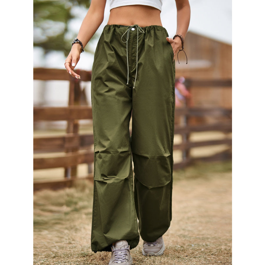 Drawstring Joggers with Pockets Army Green / S Apparel and Accessories