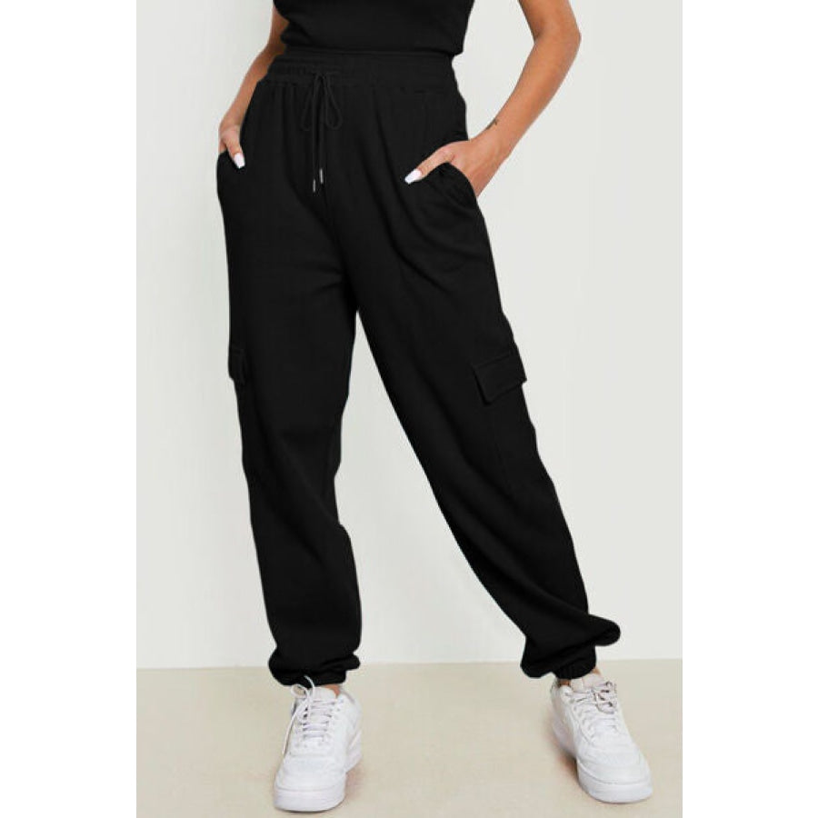 Drawstring Joggers with Pockets Black / S Apparel and Accessories