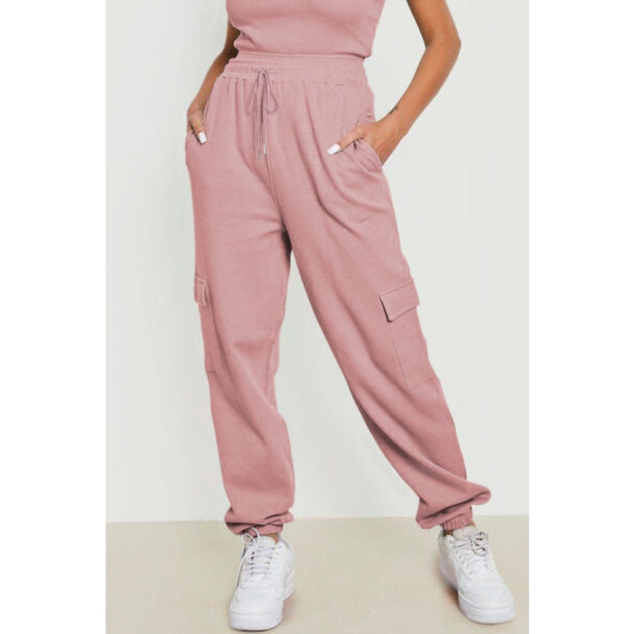 Drawstring Joggers with Pockets Blush Pink / S Apparel and Accessories