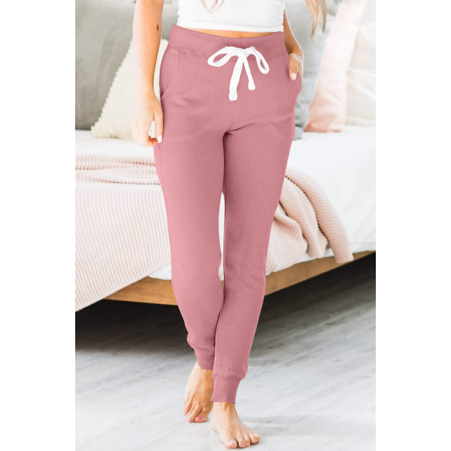 Drawstring Joggers with Pockets Dusty Pink / S Apparel and Accessories