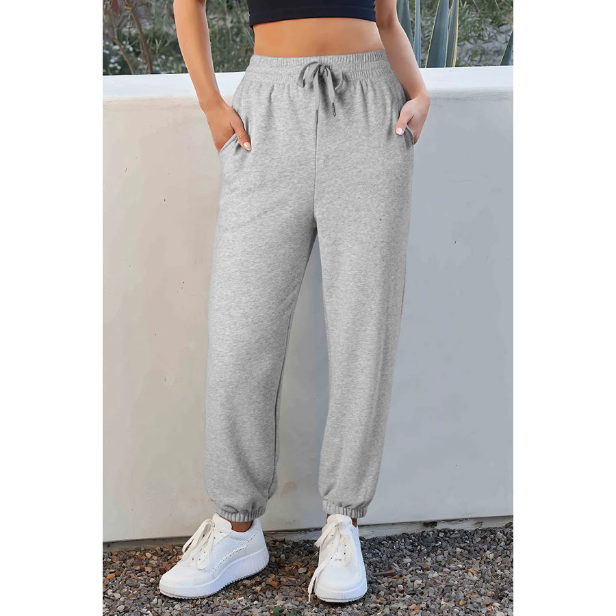 Drawstring Joggers with Pockets Gray / S Apparel and Accessories