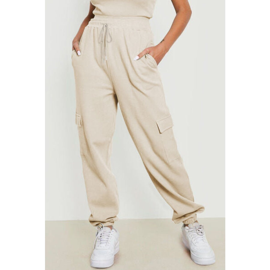 Drawstring Joggers with Pockets Ivory / S Apparel and Accessories