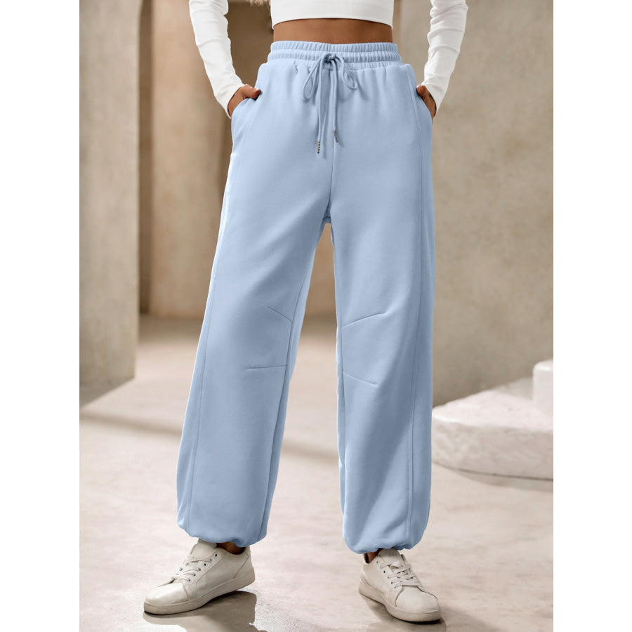 Drawstring Joggers with Pockets Light Blue / XS Apparel and Accessories