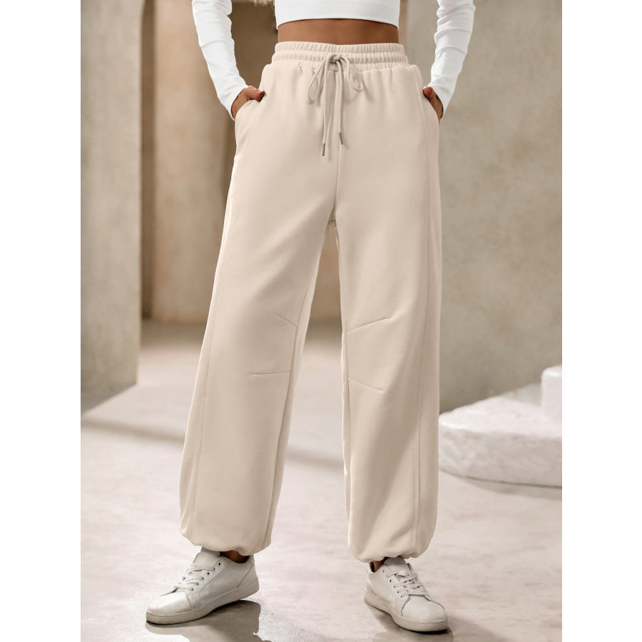 Drawstring Joggers with Pockets Tan / XS Apparel and Accessories