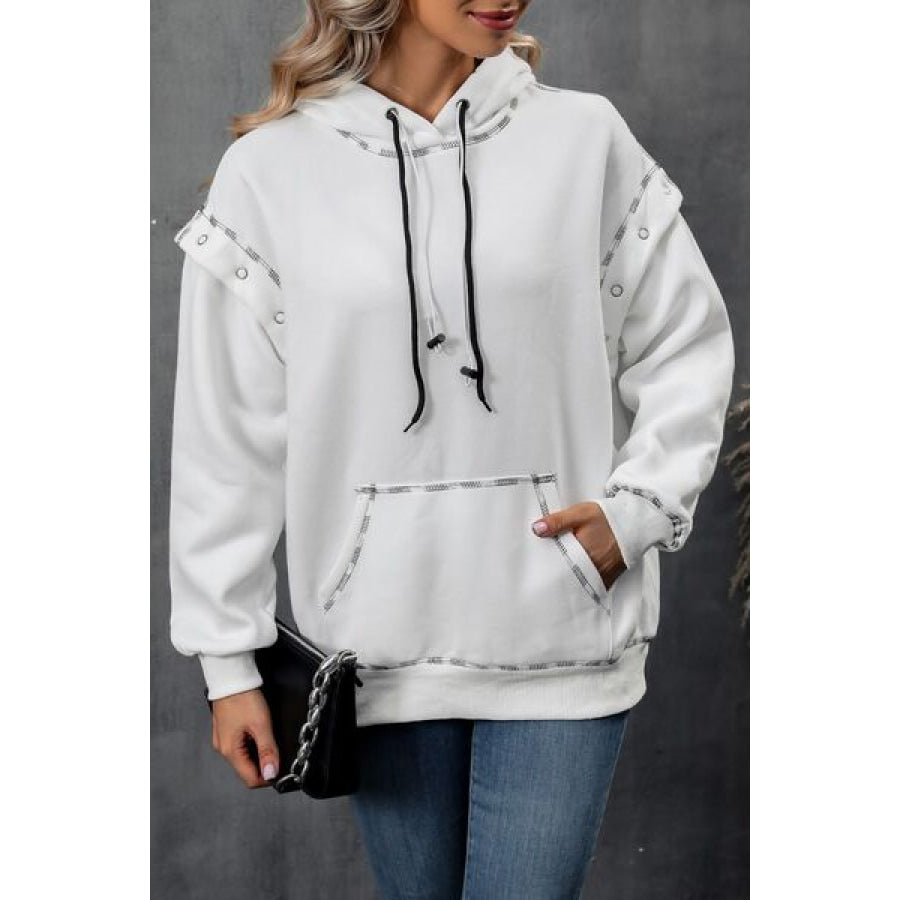 Drawstring Kangaroo Pocket Dropped Shoulder Hoodie Apparel and Accessories