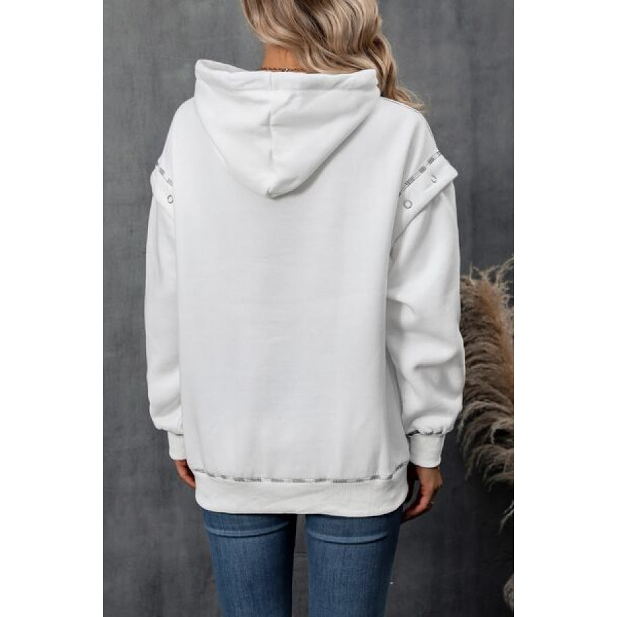 Drawstring Kangaroo Pocket Dropped Shoulder Hoodie Apparel and Accessories