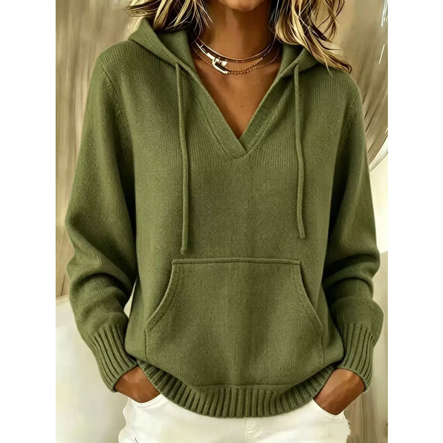 Drawstring Kangaroo Pocket Hooded Sweater Army Green / S
