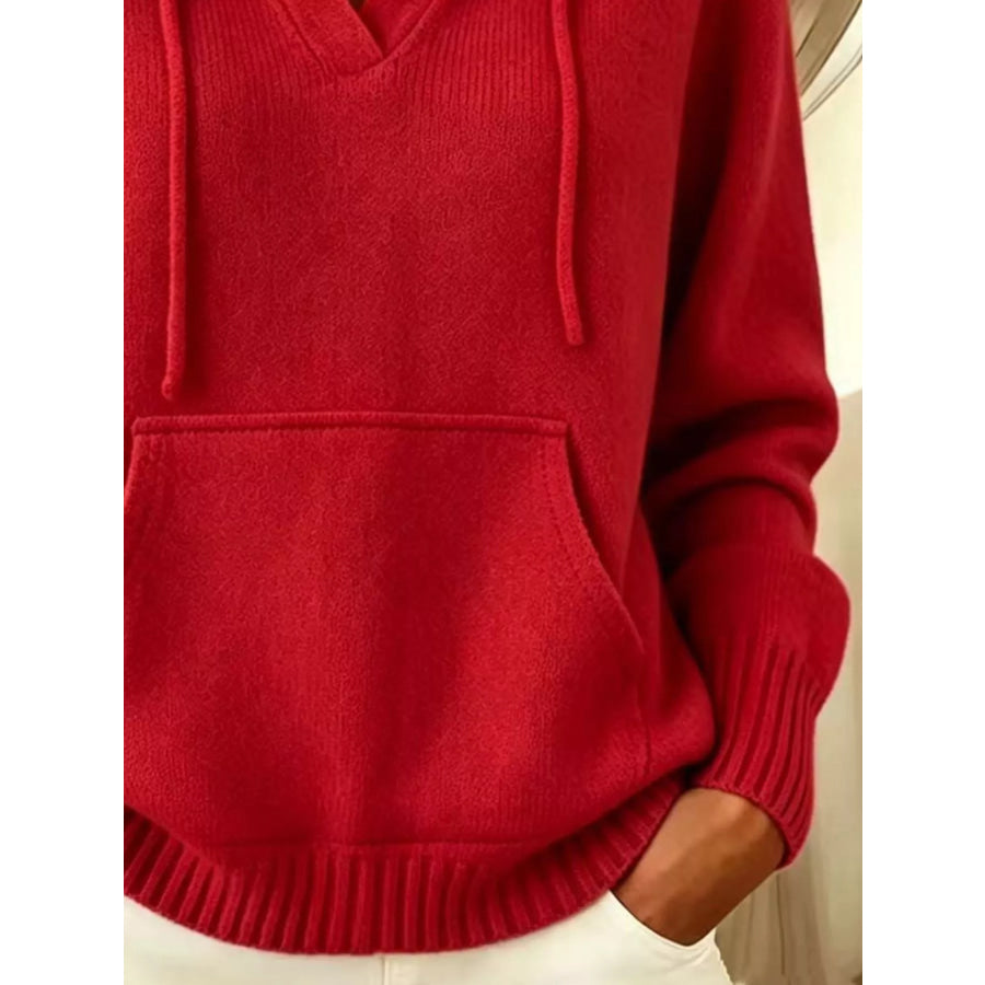 Drawstring Kangaroo Pocket Hooded Sweater