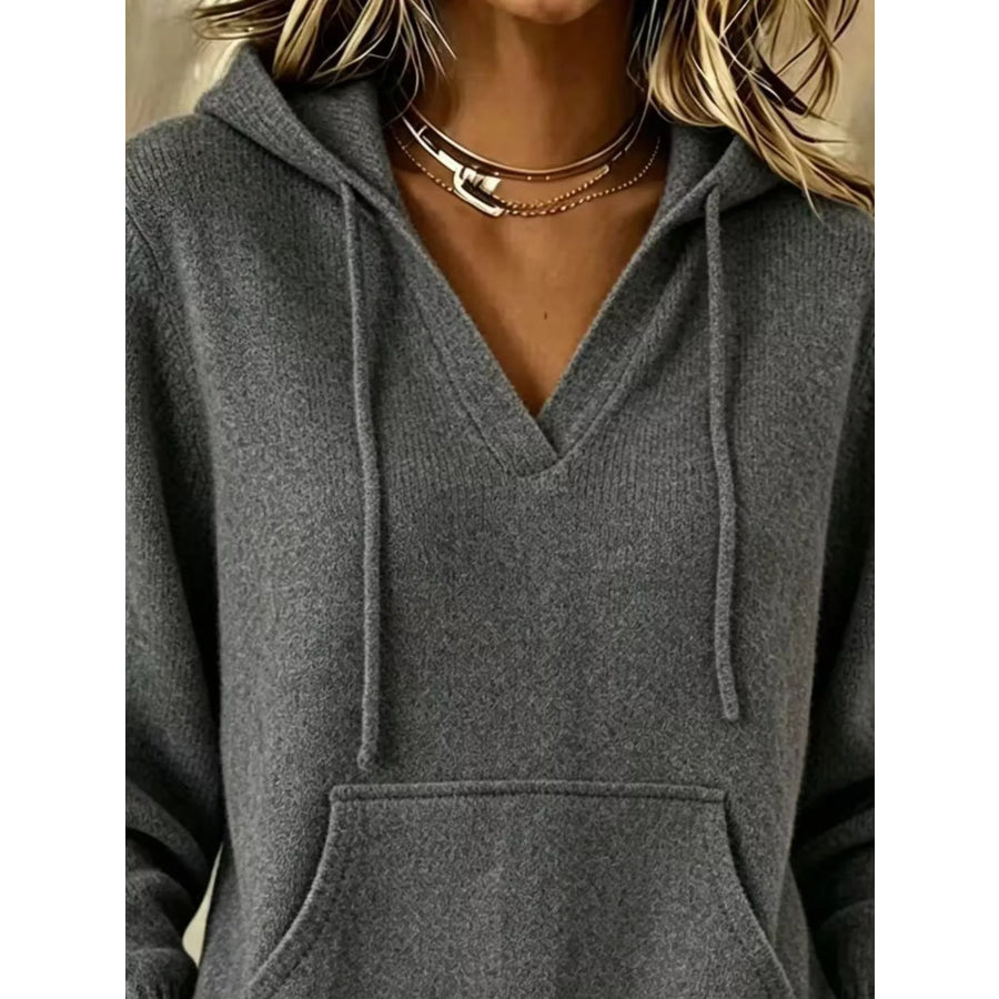 Drawstring Kangaroo Pocket Hooded Sweater