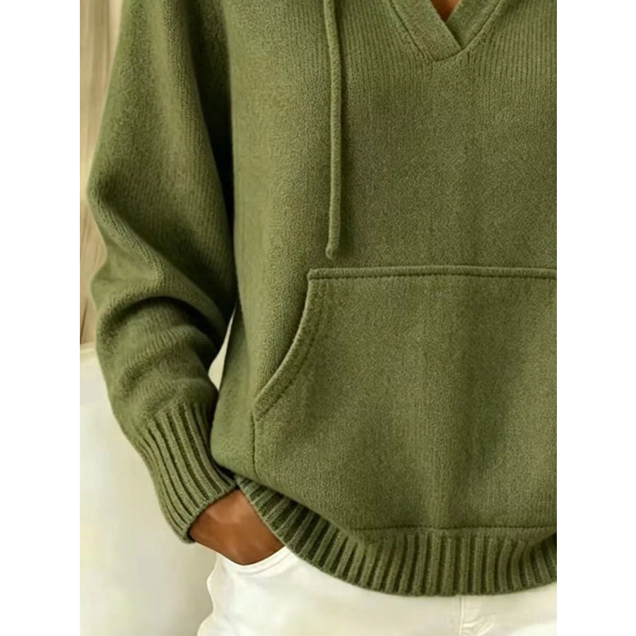 Drawstring Kangaroo Pocket Hooded Sweater