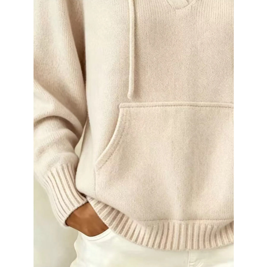 Drawstring Kangaroo Pocket Hooded Sweater
