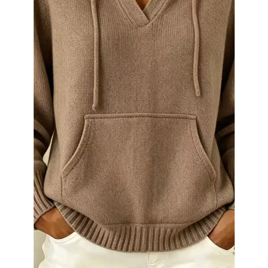 Drawstring Kangaroo Pocket Hooded Sweater