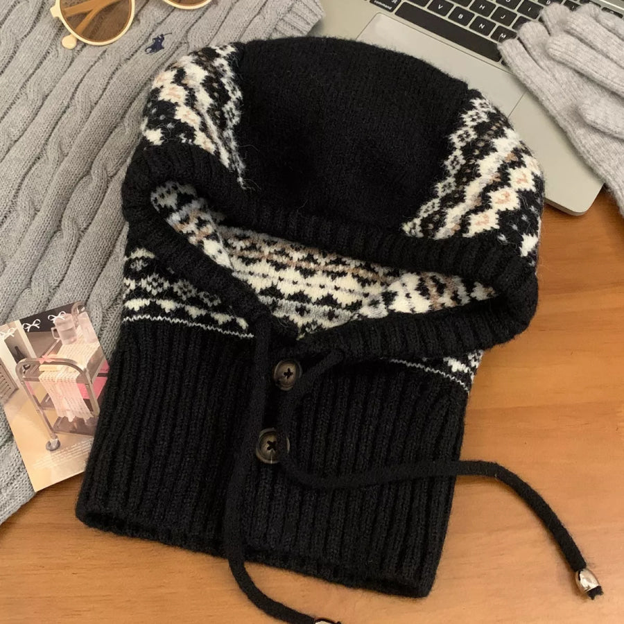 Drawstring Knitted Hat Red / One Size Apparel and Accessories