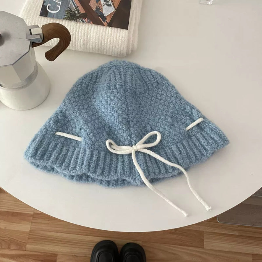 Drawstring Knitted Hat Light Blue / One Size Apparel and Accessories