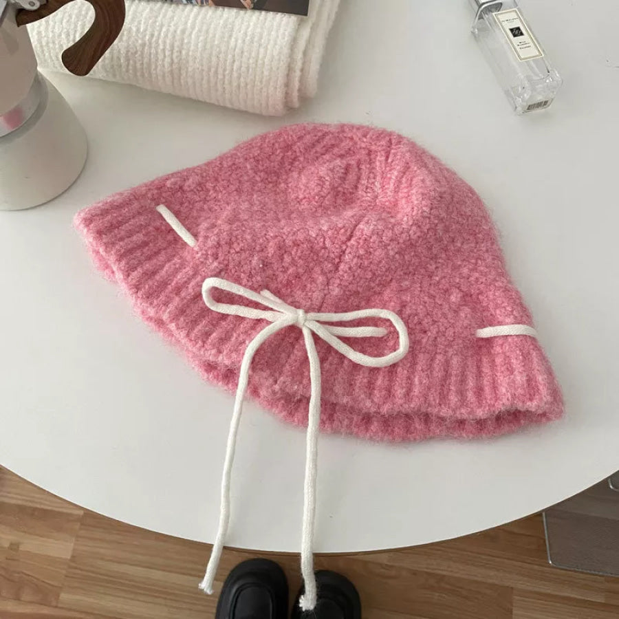 Drawstring Knitted Hat Pink / One Size Apparel and Accessories