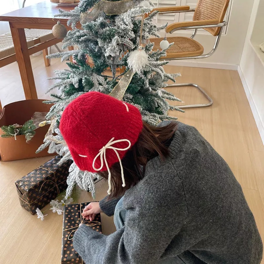 Drawstring Knitted Hat Red / One Size Apparel and Accessories