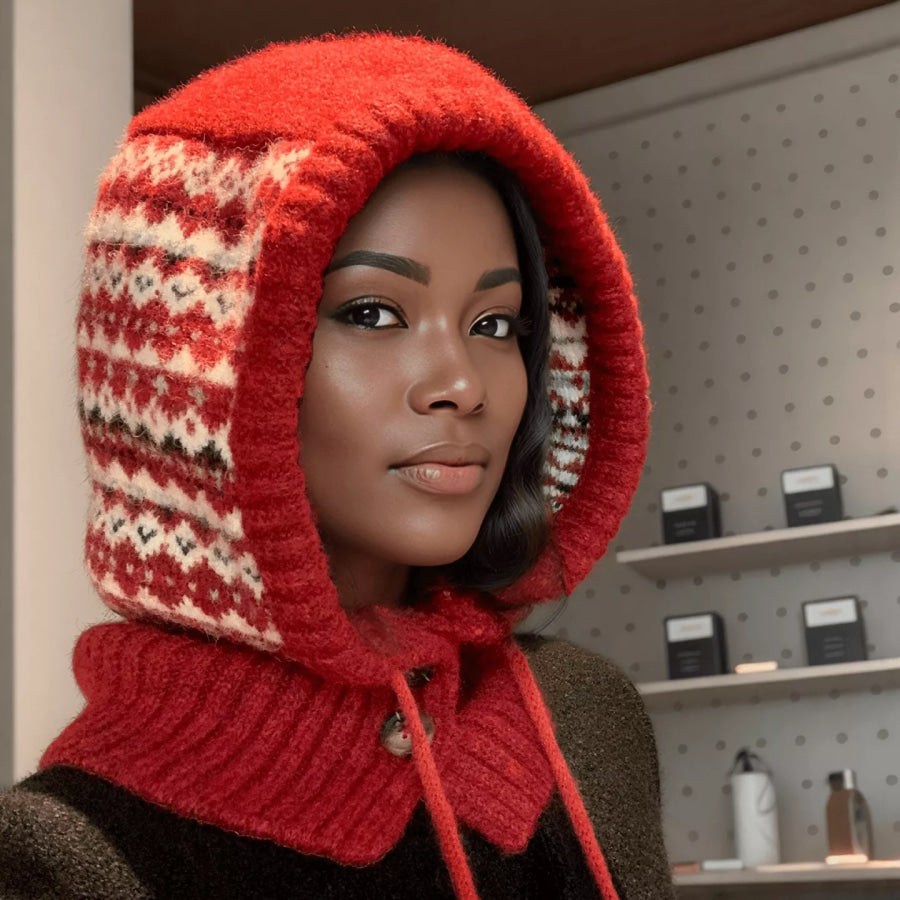 Drawstring Knitted Hat Red / One Size Apparel and Accessories