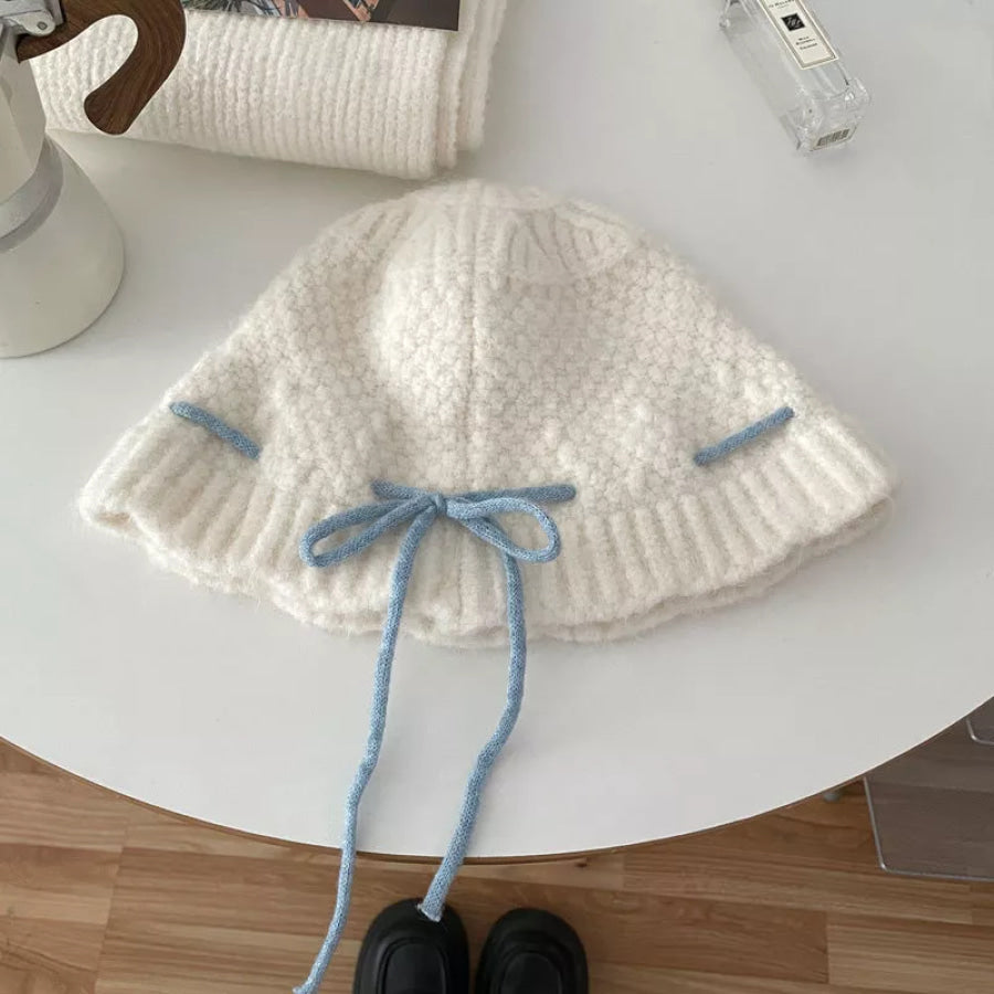 Drawstring Knitted Hat White / One Size Apparel and Accessories