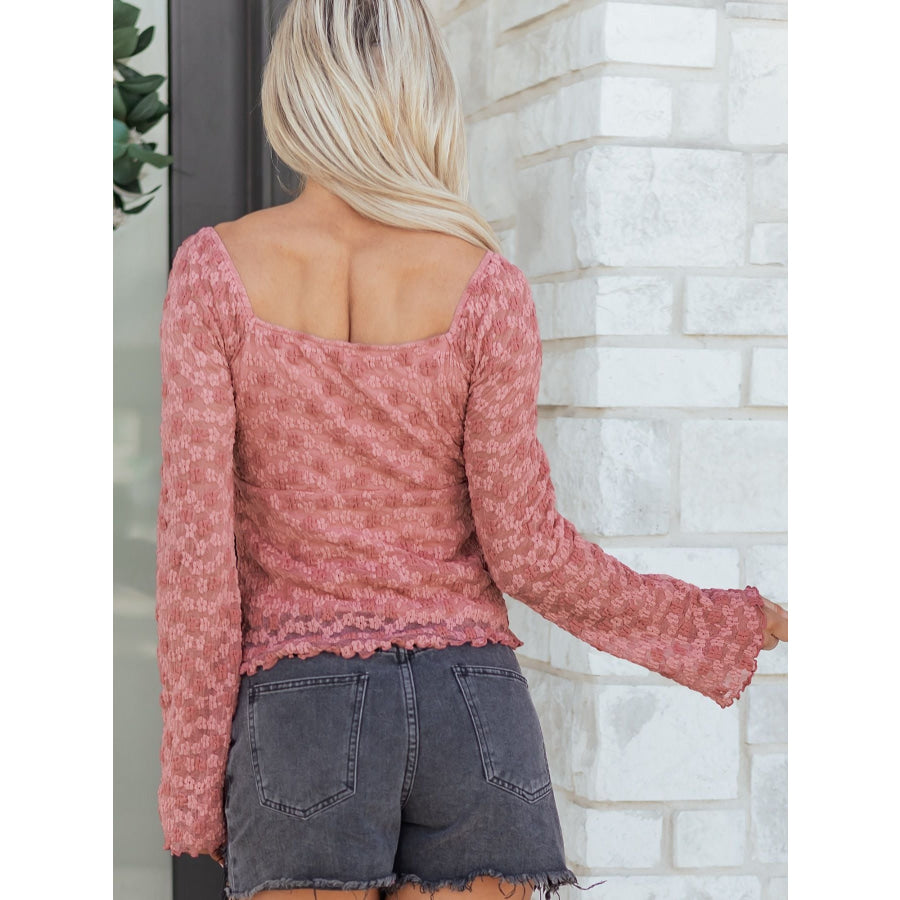 Drawstring Knot Detail Floral Lace Blouse Apparel and Accessories