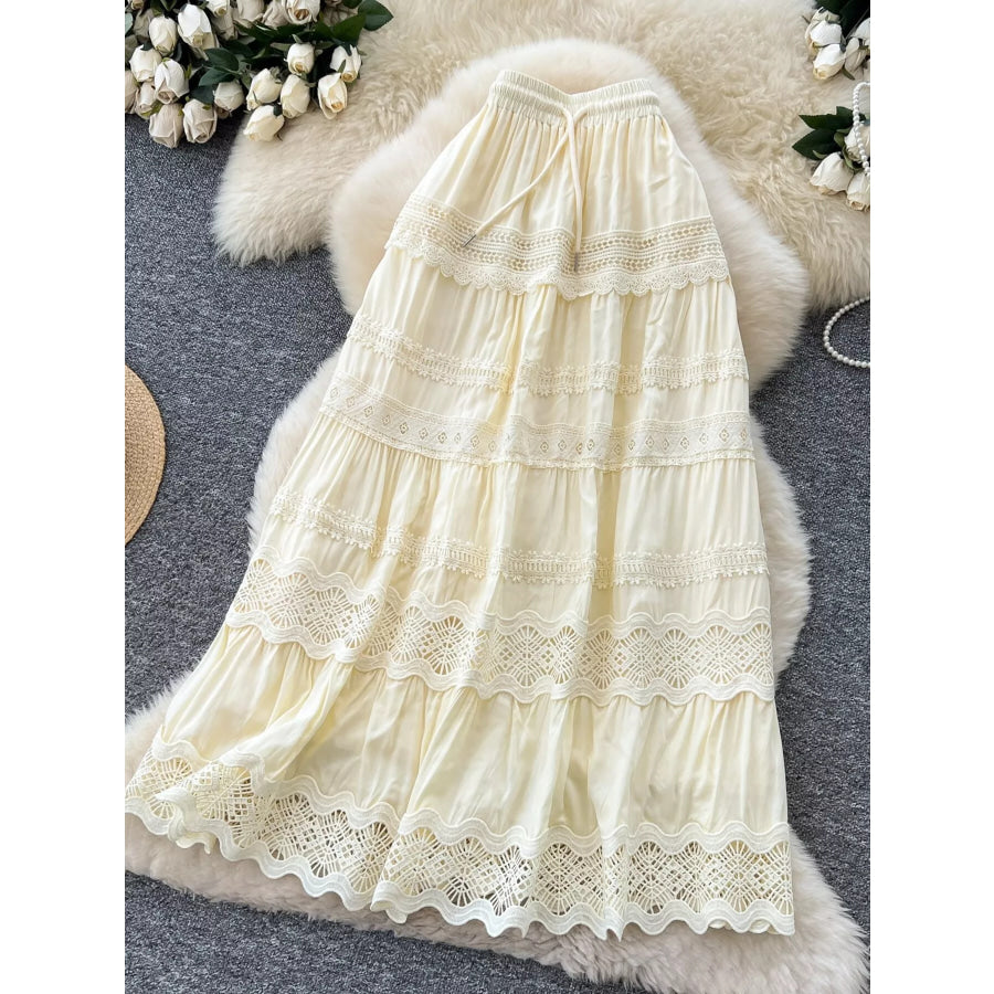 Drawstring Lace Tiered Skirt Apricot / One Size Apparel and Accessories