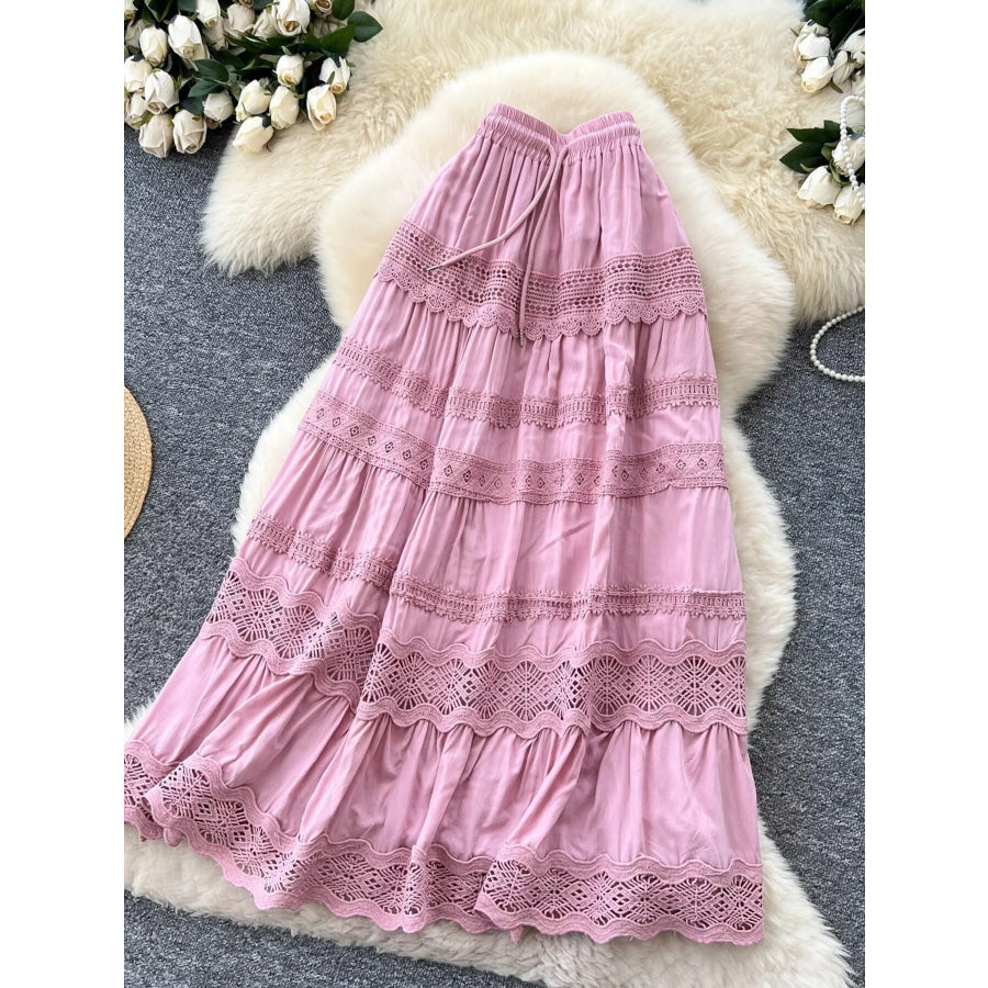 Drawstring Lace Tiered Skirt Pink / One Size Apparel and Accessories