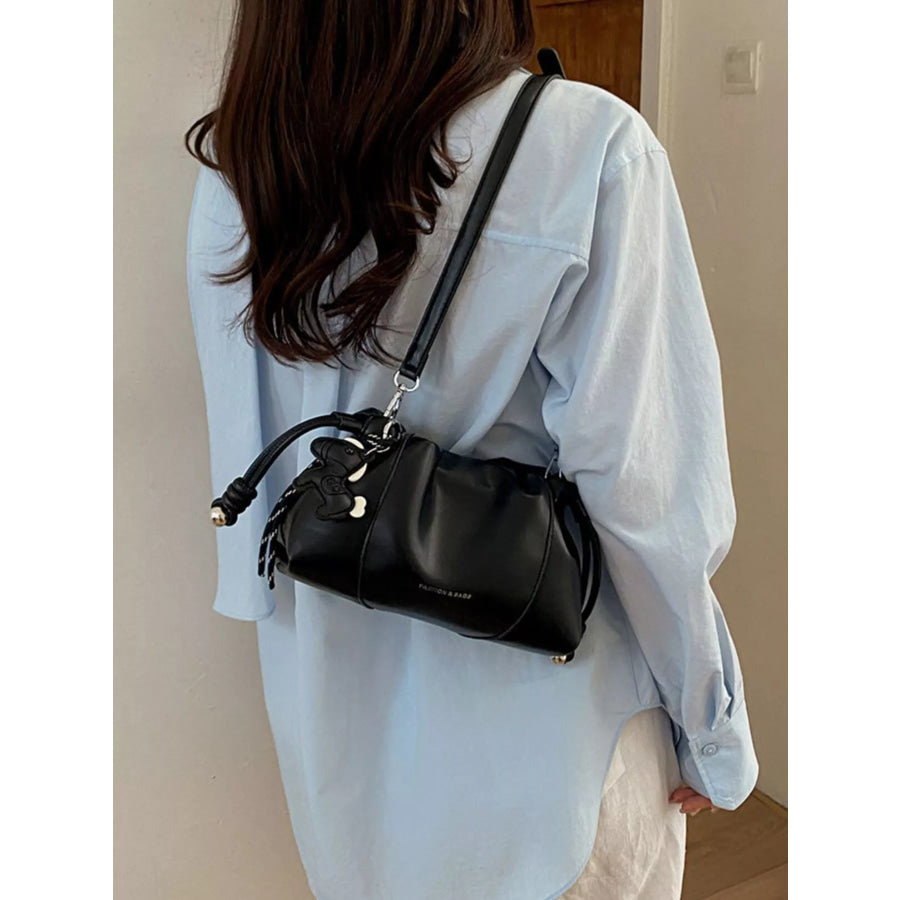Drawstring Leather Crossbody Bag Black / One Size Apparel and Accessories