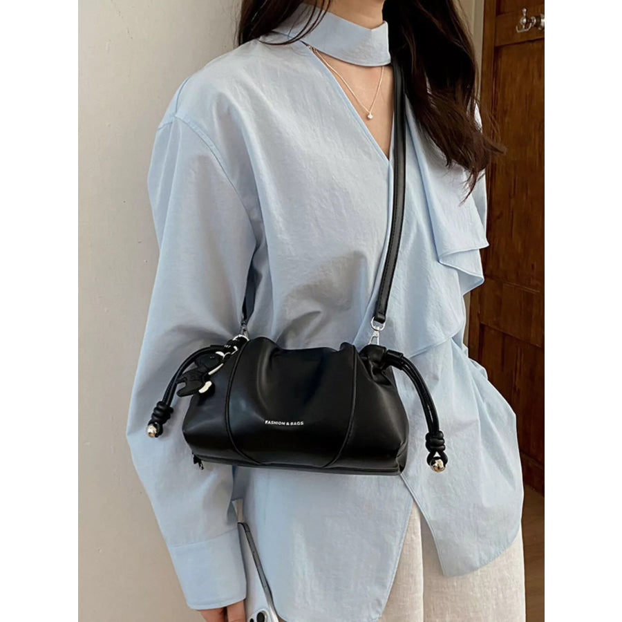 Drawstring Leather Crossbody Bag Black / One Size Apparel and Accessories