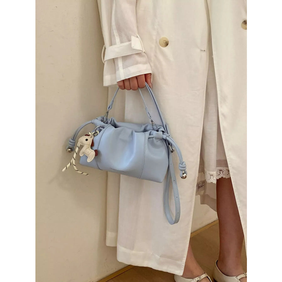 Drawstring Leather Crossbody Bag Blue / One Size Apparel and Accessories