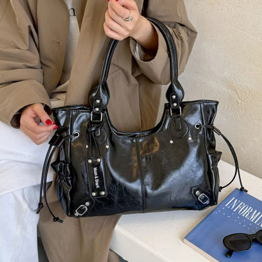 Drawstring Leather Handbag Black / onesize Apparel and Accessories