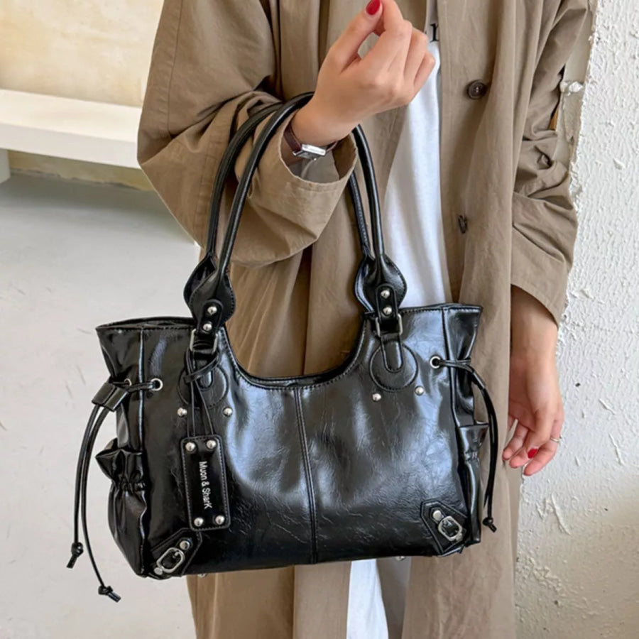 Drawstring Leather Handbag Black / onesize Apparel and Accessories