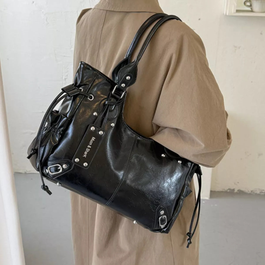 Drawstring Leather Handbag Black / onesize Apparel and Accessories