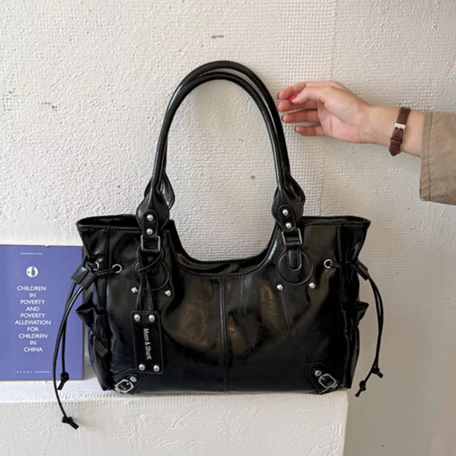 Drawstring Leather Handbag Black / onesize Apparel and Accessories