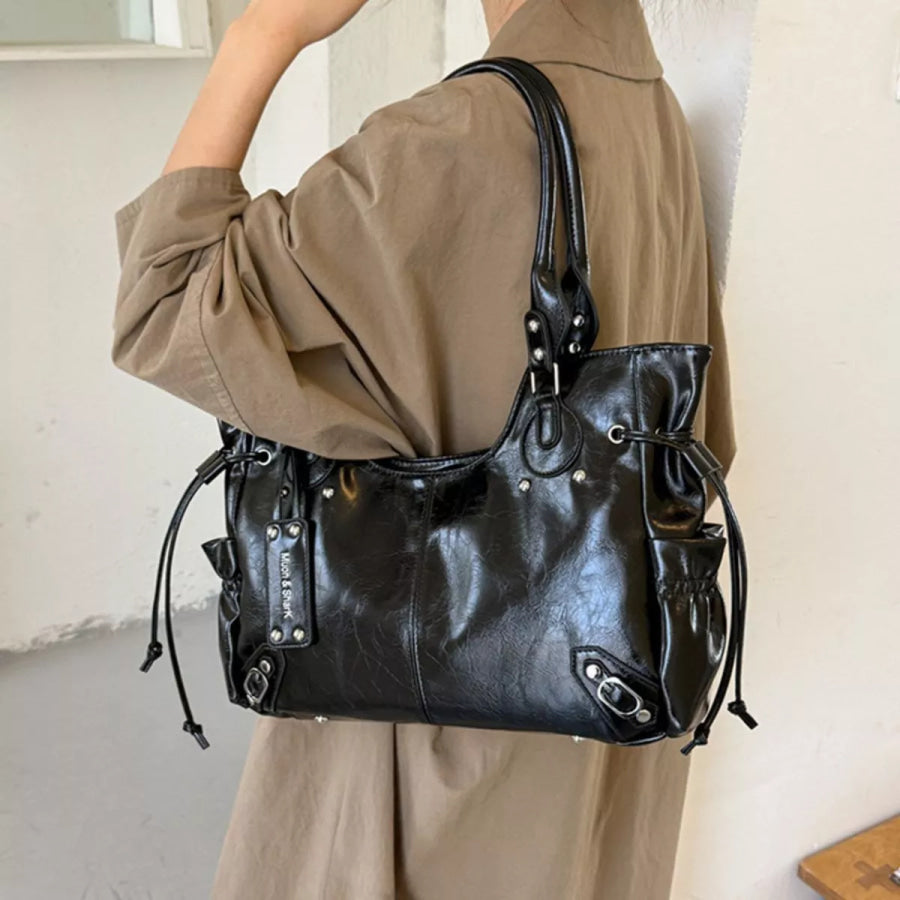 Drawstring Leather Handbag Black / onesize Apparel and Accessories